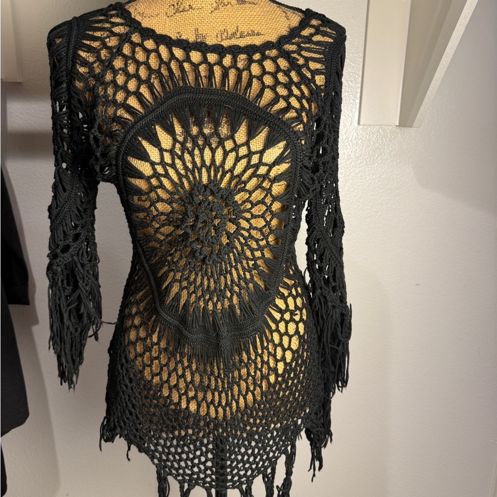 Black Crochet Swim Coverup Tunic